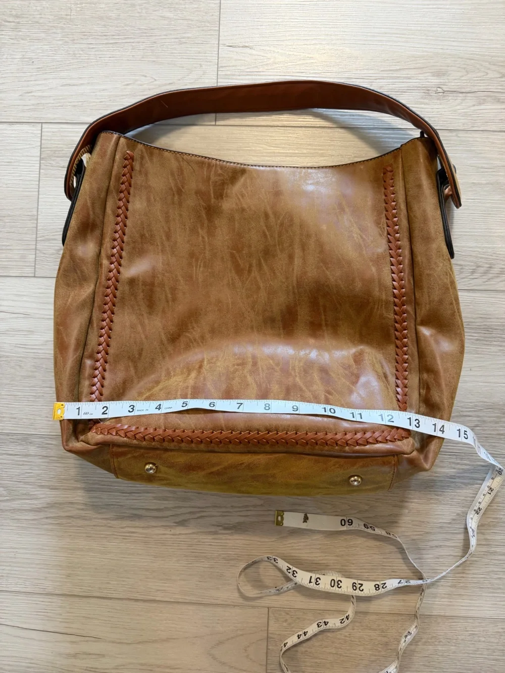 Boho Brown Hobo Bag Purse Faux Leather Distressed Finish Braided Strap Western